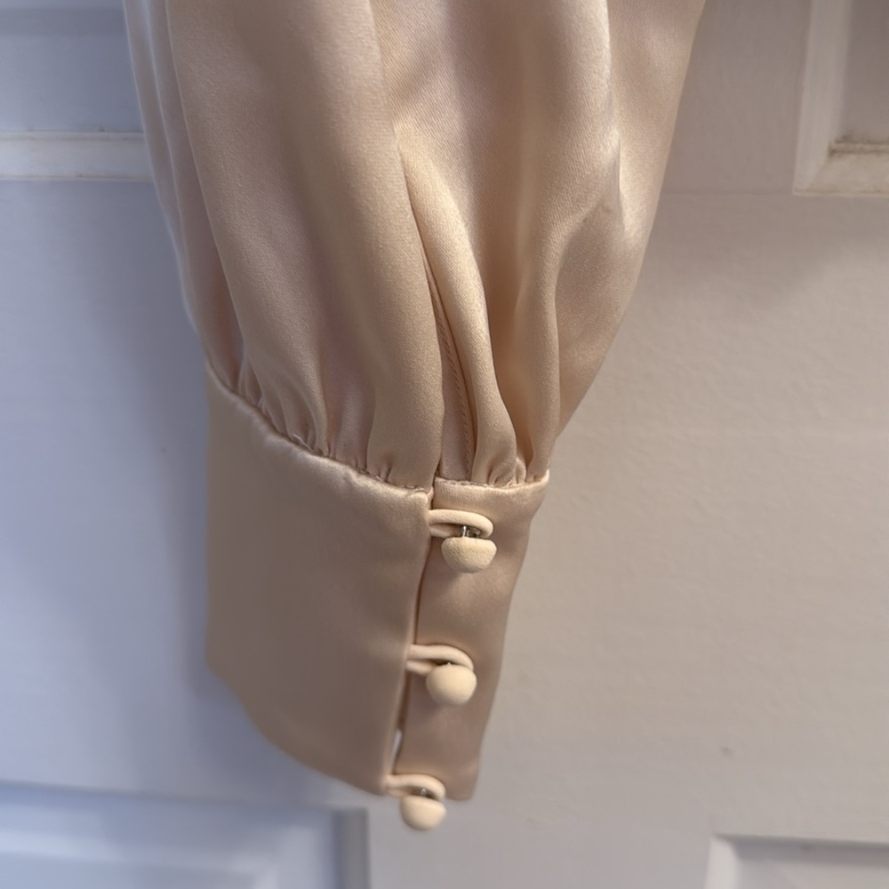 Aritzia Wilfred Besalu Blouse Long Sleeve Open Back Cropped Birch Cream - Picture 4 of 8